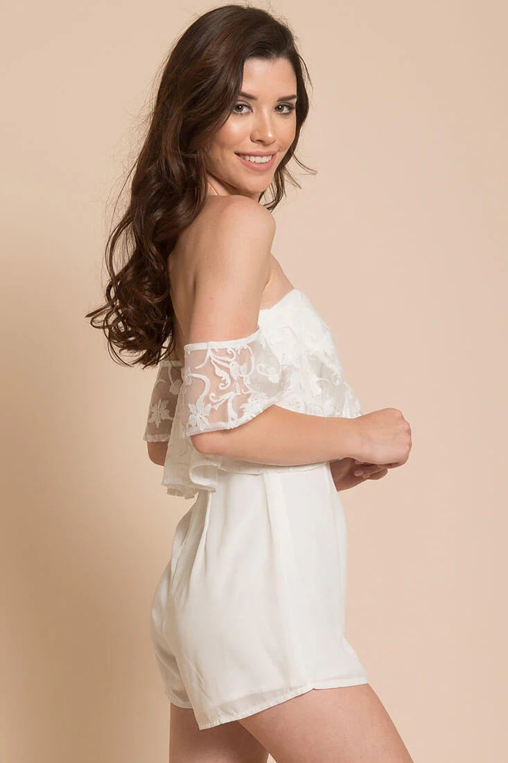Adeline Lace Open Back Club Party Romper White