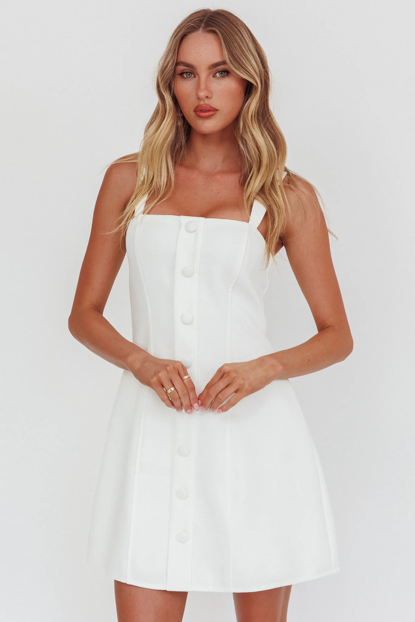 Stealing Sunshine Faux Button Front Mini Dress White