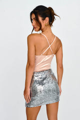 Angel Girl Sequin Satin Bodysuit Champagne