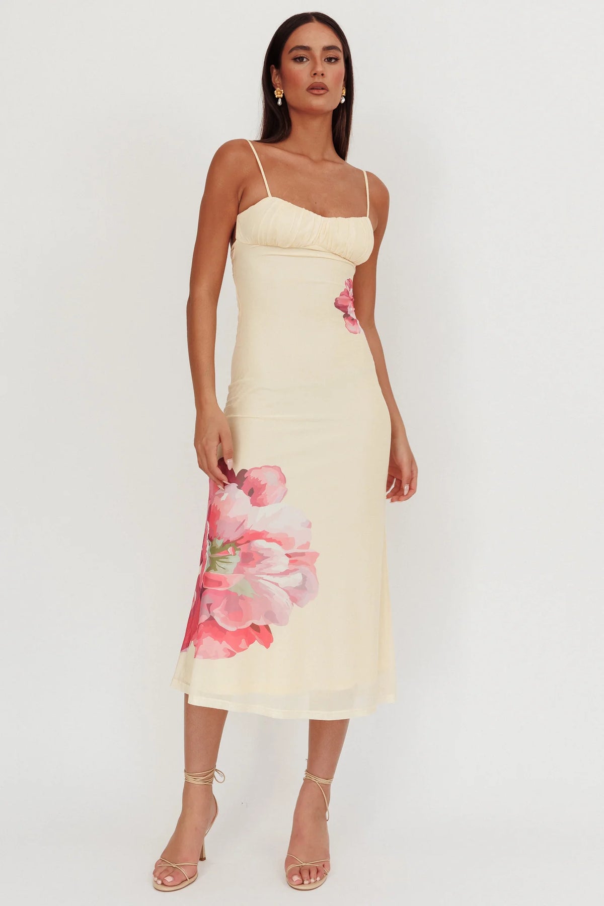 Nerida Gathered Bust Maxi Dress Flowers Yellow