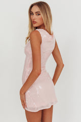 Country Club Cowl Neck Mini Dress Sequin Pink
