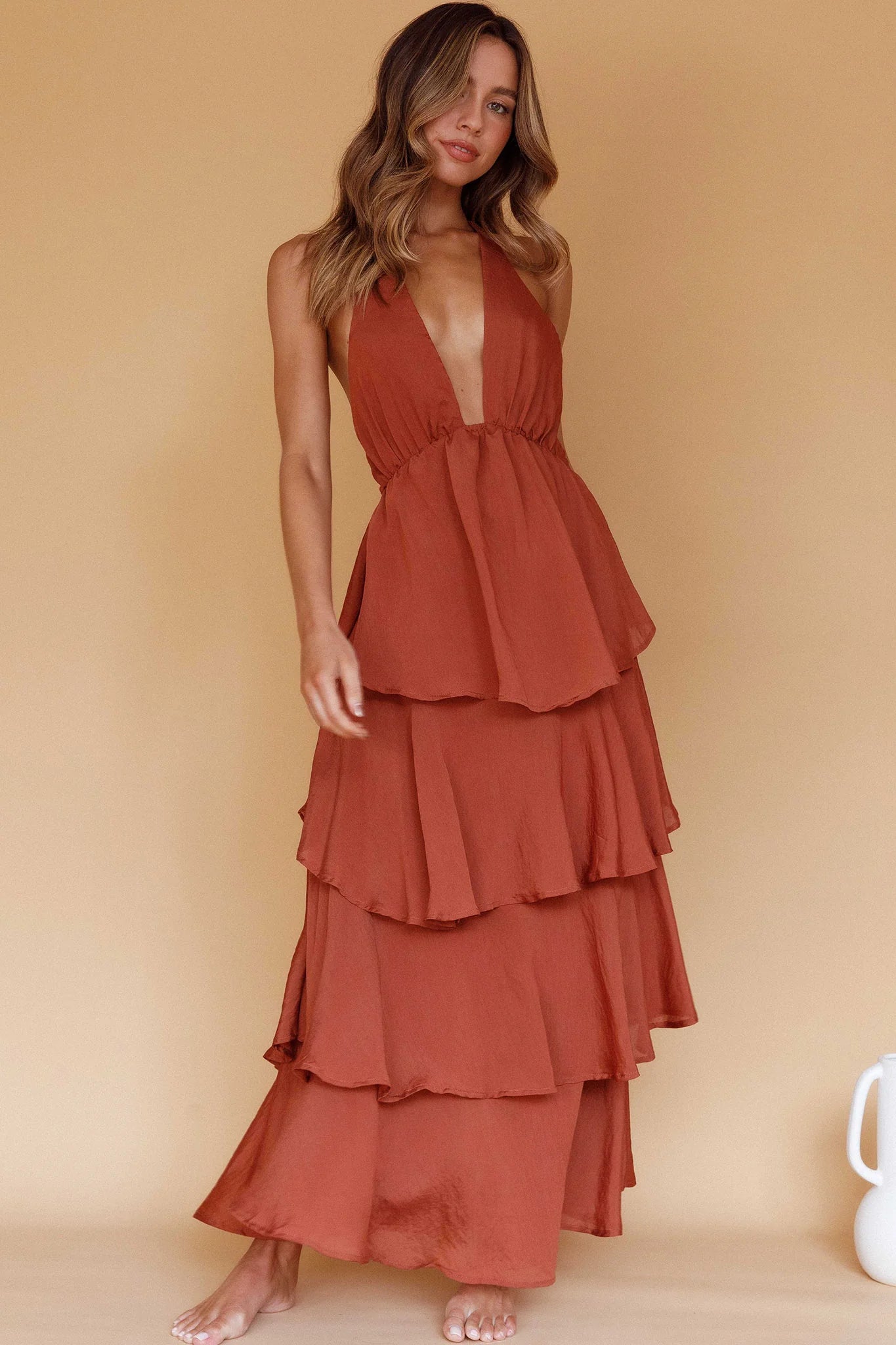 Catalina Tiered Ruffle Maxi Dress Cocoa