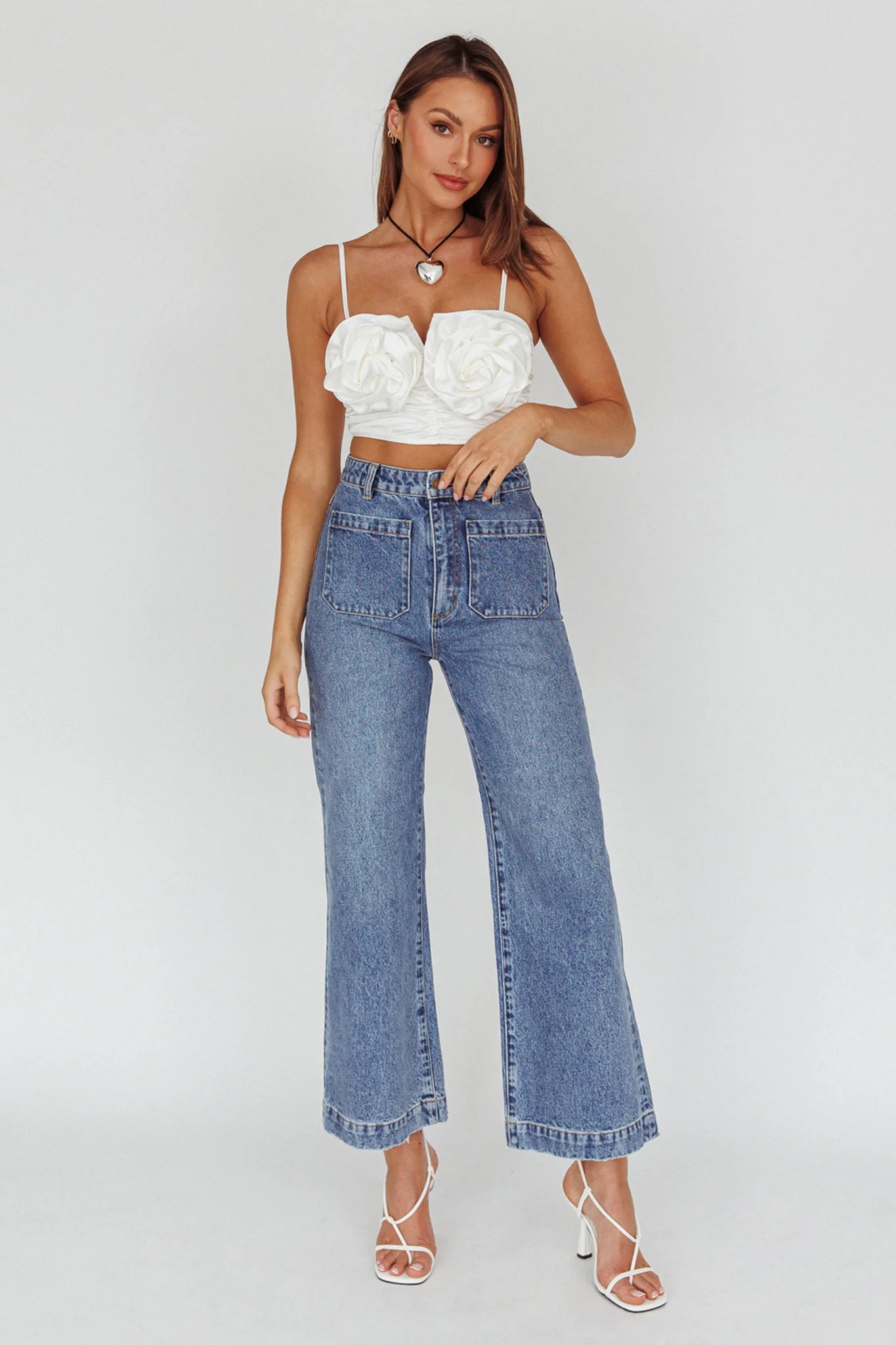 Romina Rose Bust Crop Top Ivory
