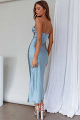 Ma Jolie Strapless Midi Dress Blue