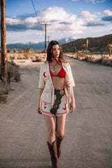 On Vacay Button-Up Shirt Embroidered Beige