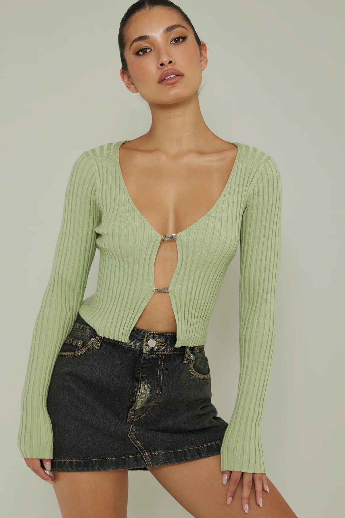 New School Long Sleeve Top Light Sage