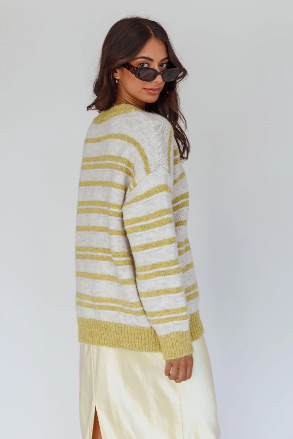 Jona Relaxed Knit Sweater Striped Beige