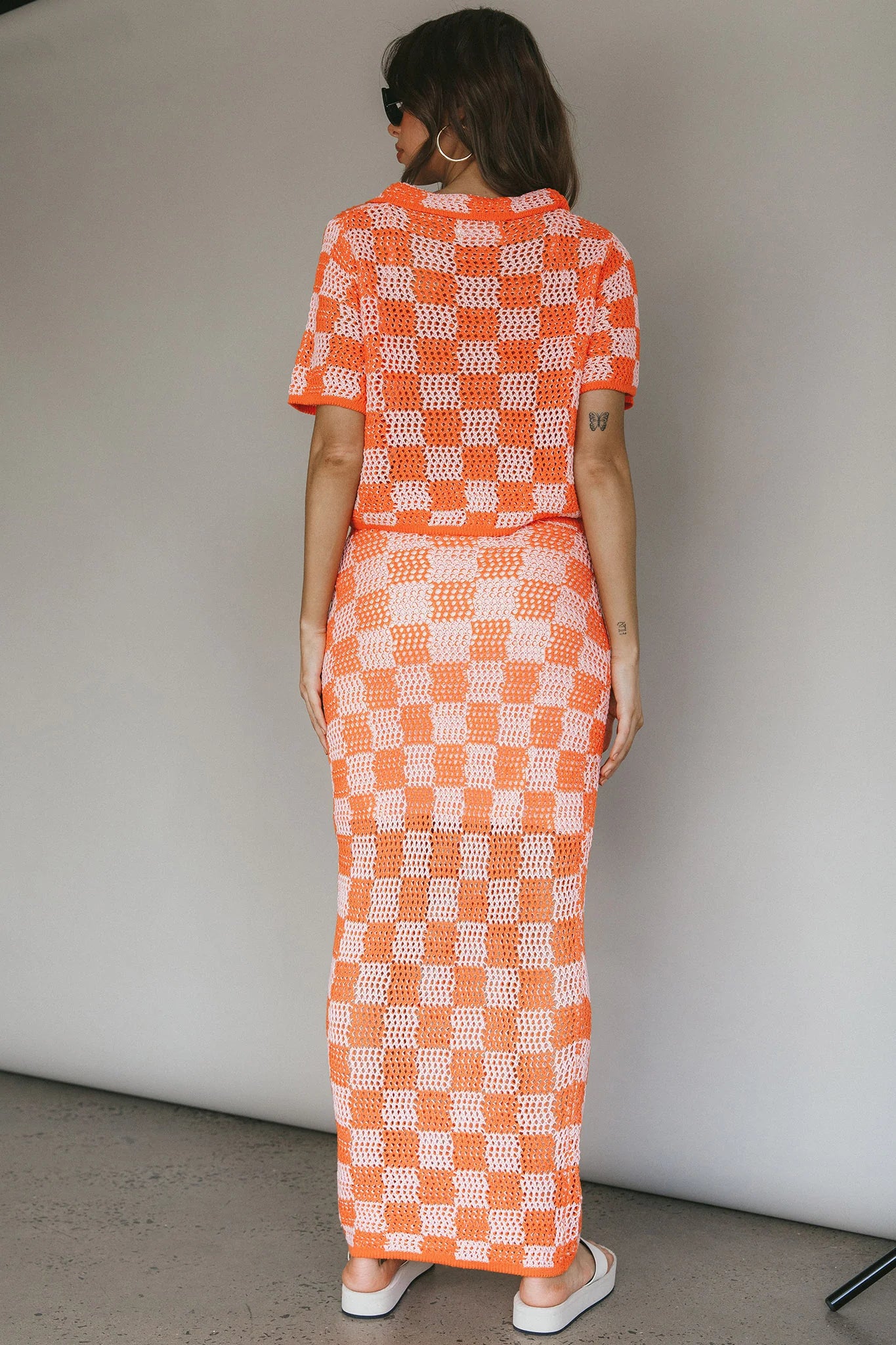 Byron Bay Crochet Buttoned Top Sunset