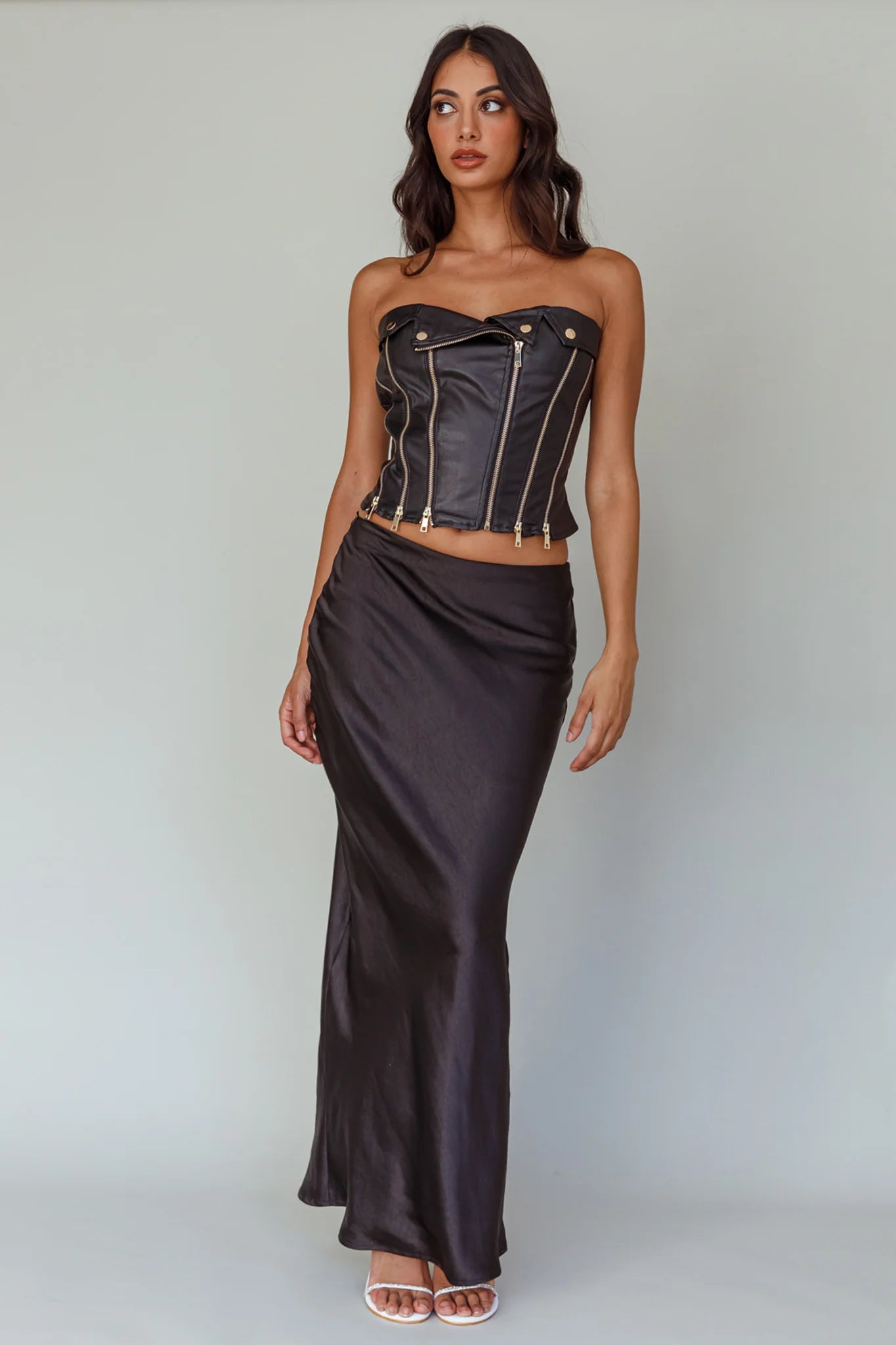 Moto Strapless Zipper Top Black