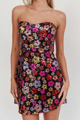 In Paris Sequin Flower Mini Dress Black