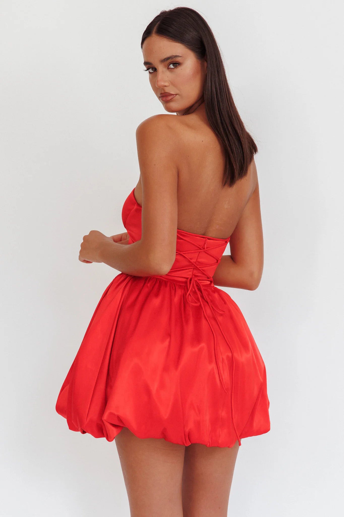 For Love Strapless Balloon Skirt Mini Dress Red