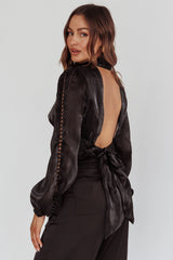 Caia Pearl Detail Open Back Top Black