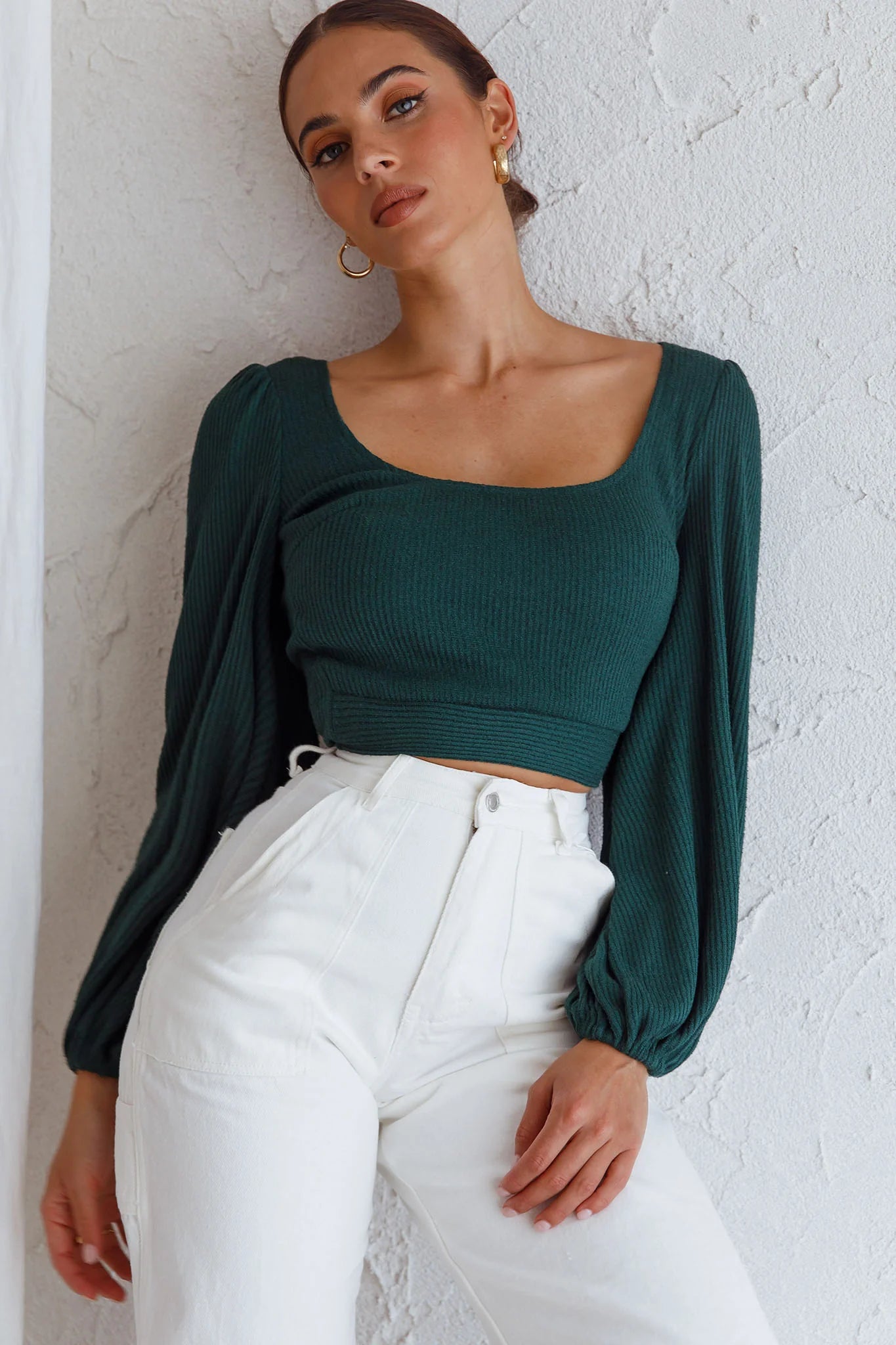 Love Like This Long Sleeve Open Back Crop Top Emerald Green
