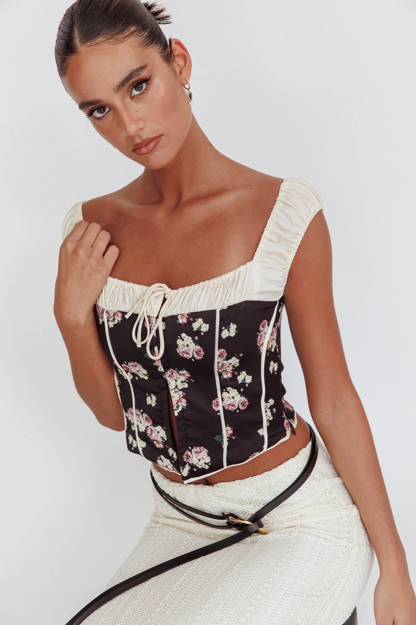 Take A Chance Drawstring Neckline Top Black