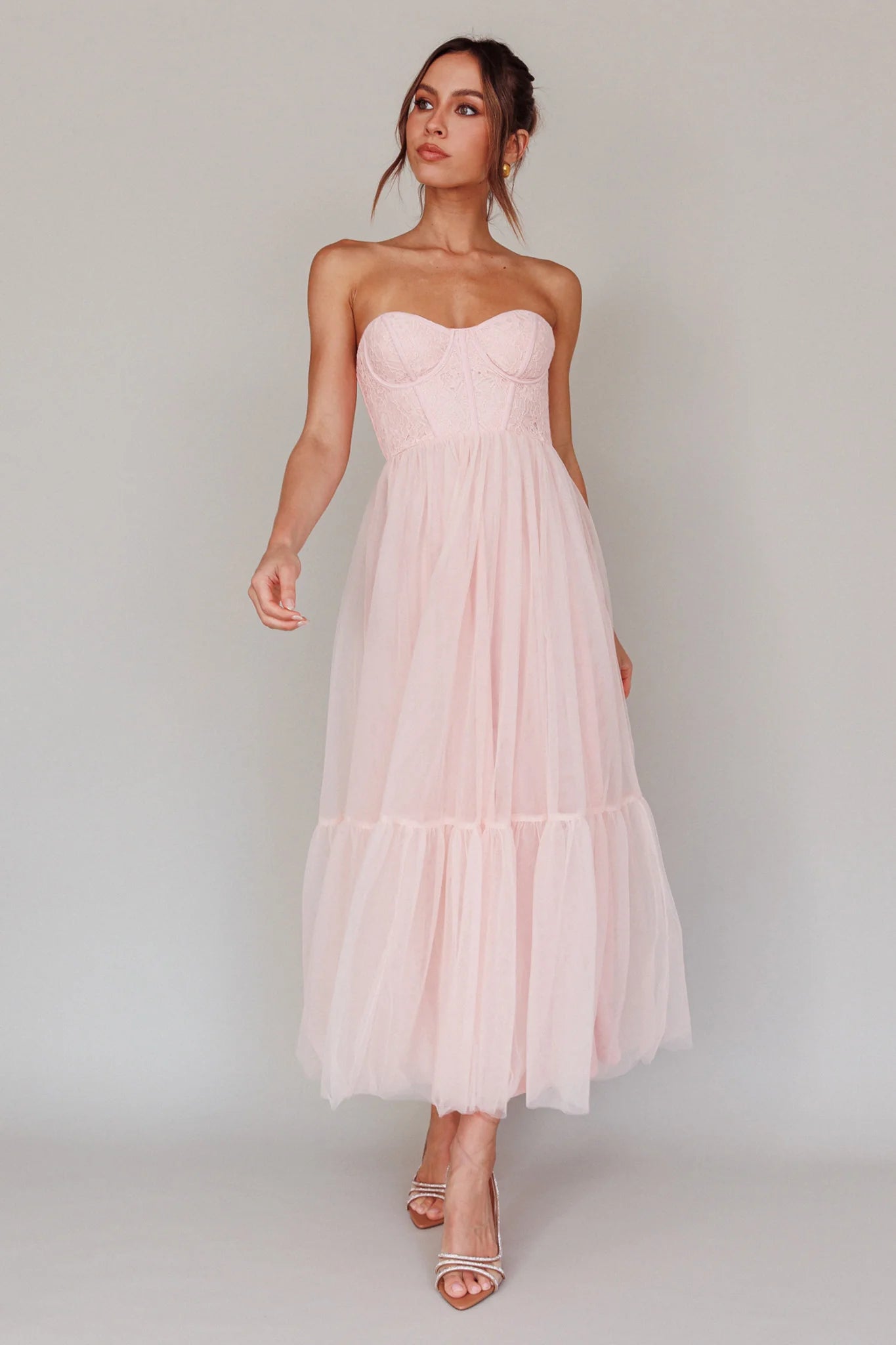 Dancing With Me Sweetheart Tulle Midi Dress Pink