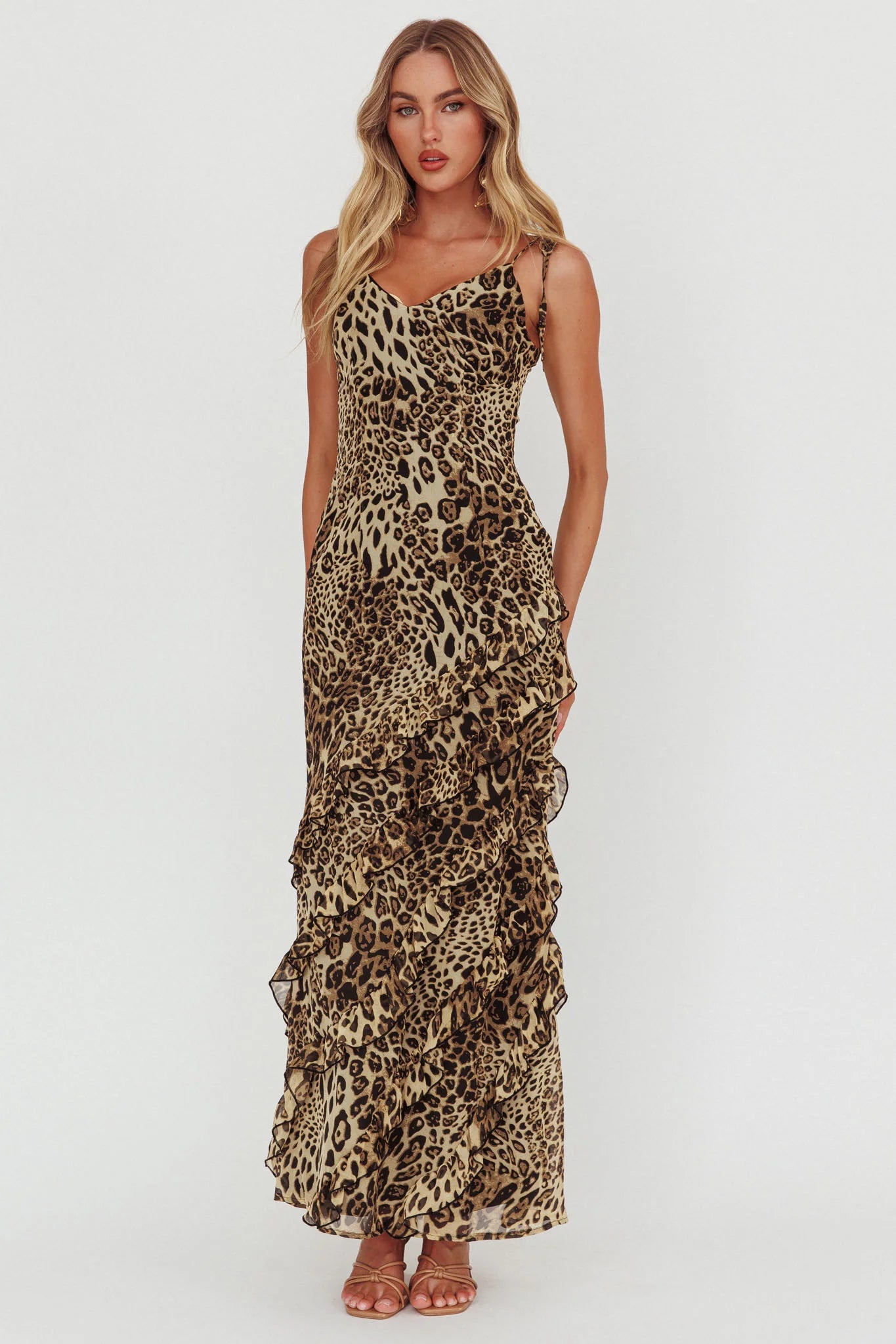 Dreamy Day Ruffle Trim Maxi Dress Leopard