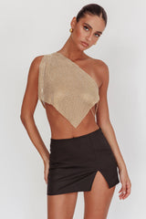 Sun Dial One Shoulder Diamante Top Gold