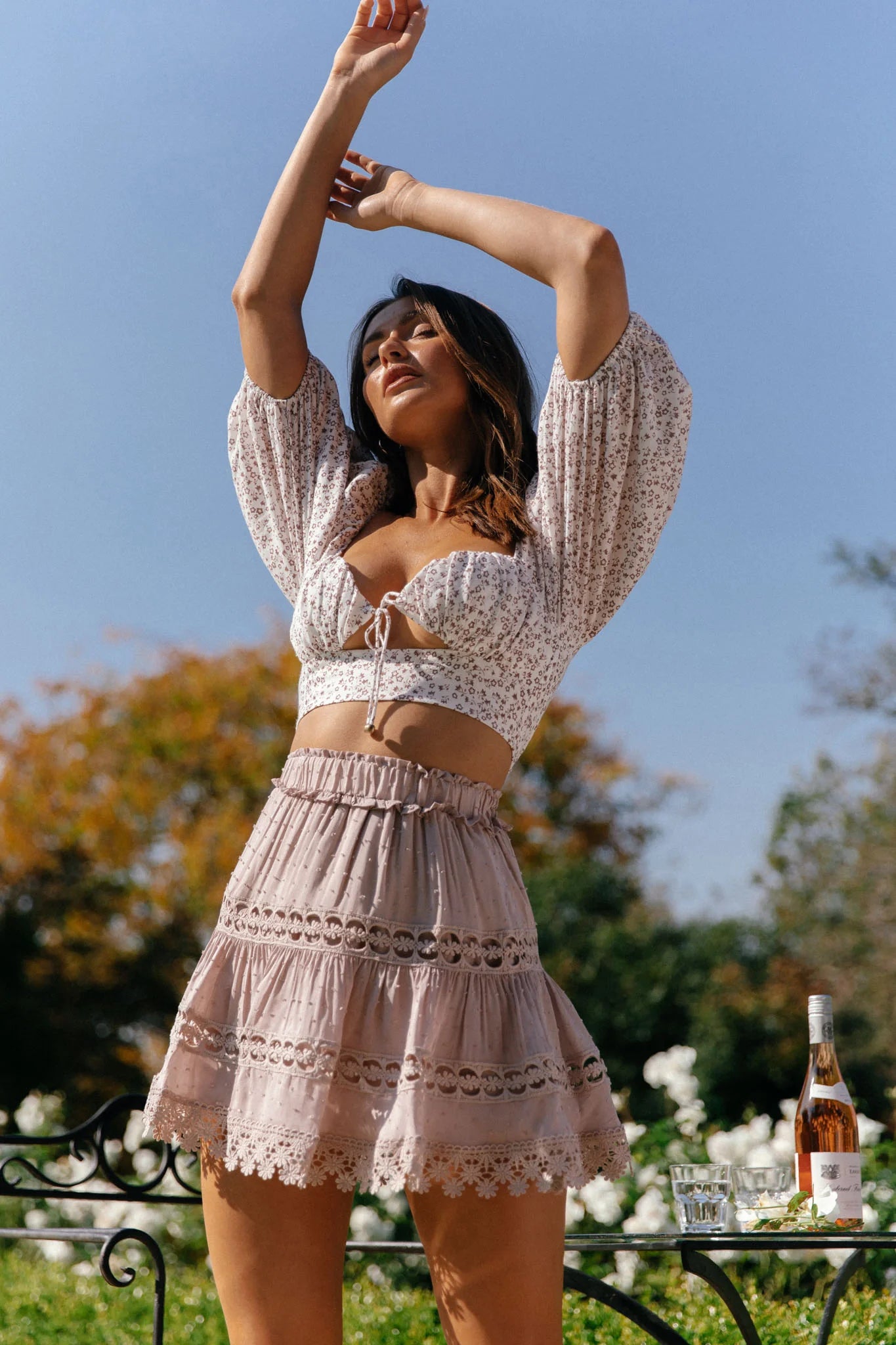 Sweet Romance Sweetheart Neckline Crop Top Floral Print White