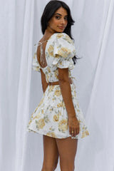 Lilibet Puff Sleeve Drawstring Crop Top Floral White