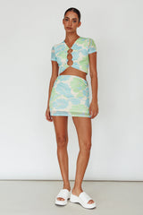 Angelus Short Sleeve Crop Top Printed Cream