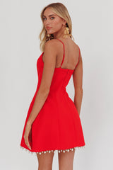 Besos Pearl Hem Mini Dress Red