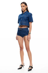 LIONESS Halston Denim Top Blue Denim