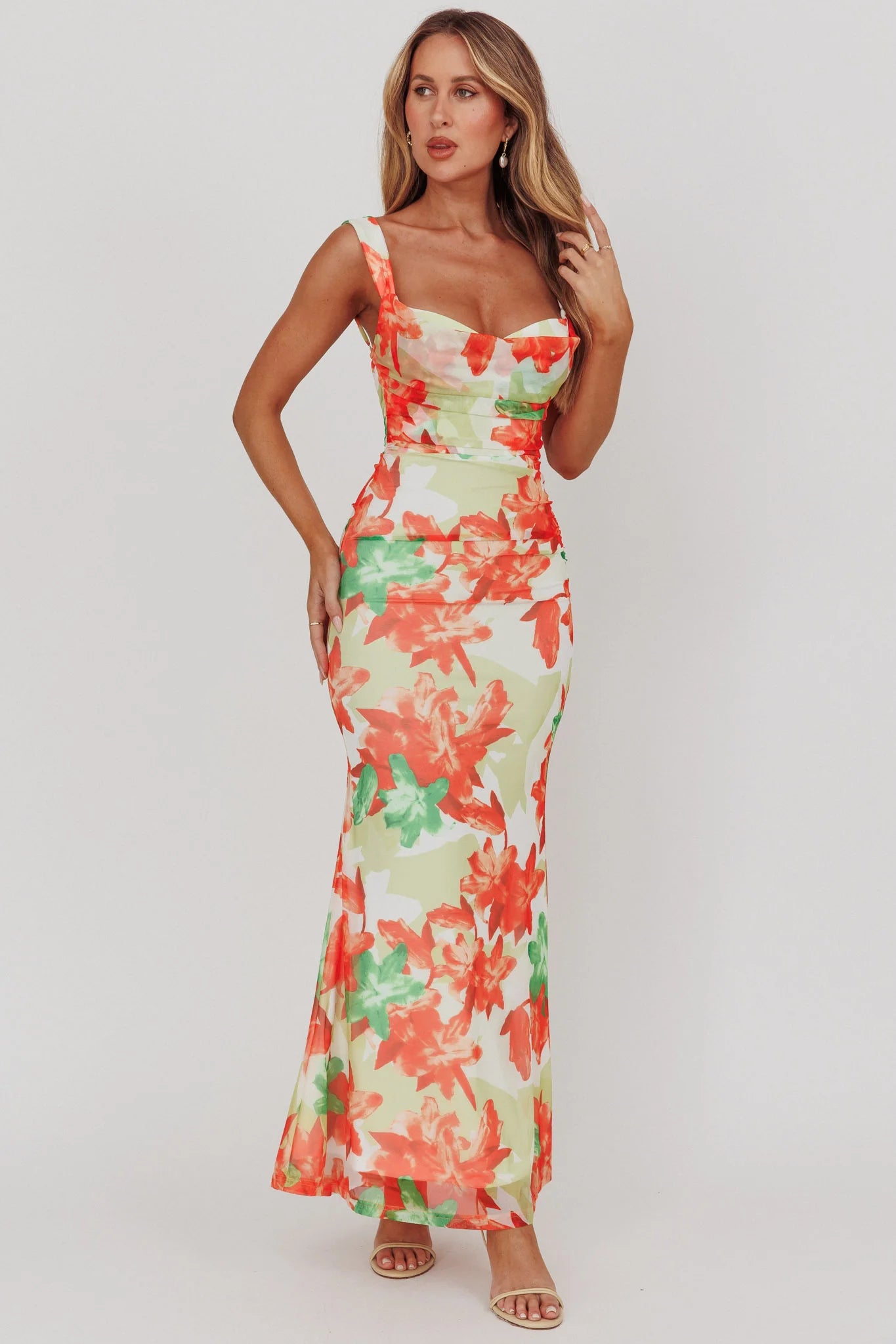 Odelia Sweetheart Mermaid Maxi Dress Print Red