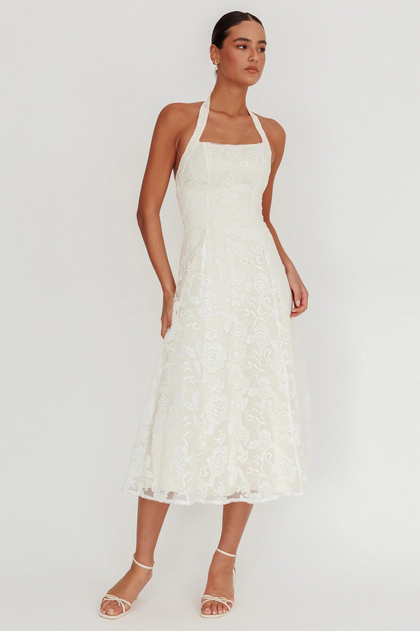 Elliott A-Line Halter Neck Midi Dress White