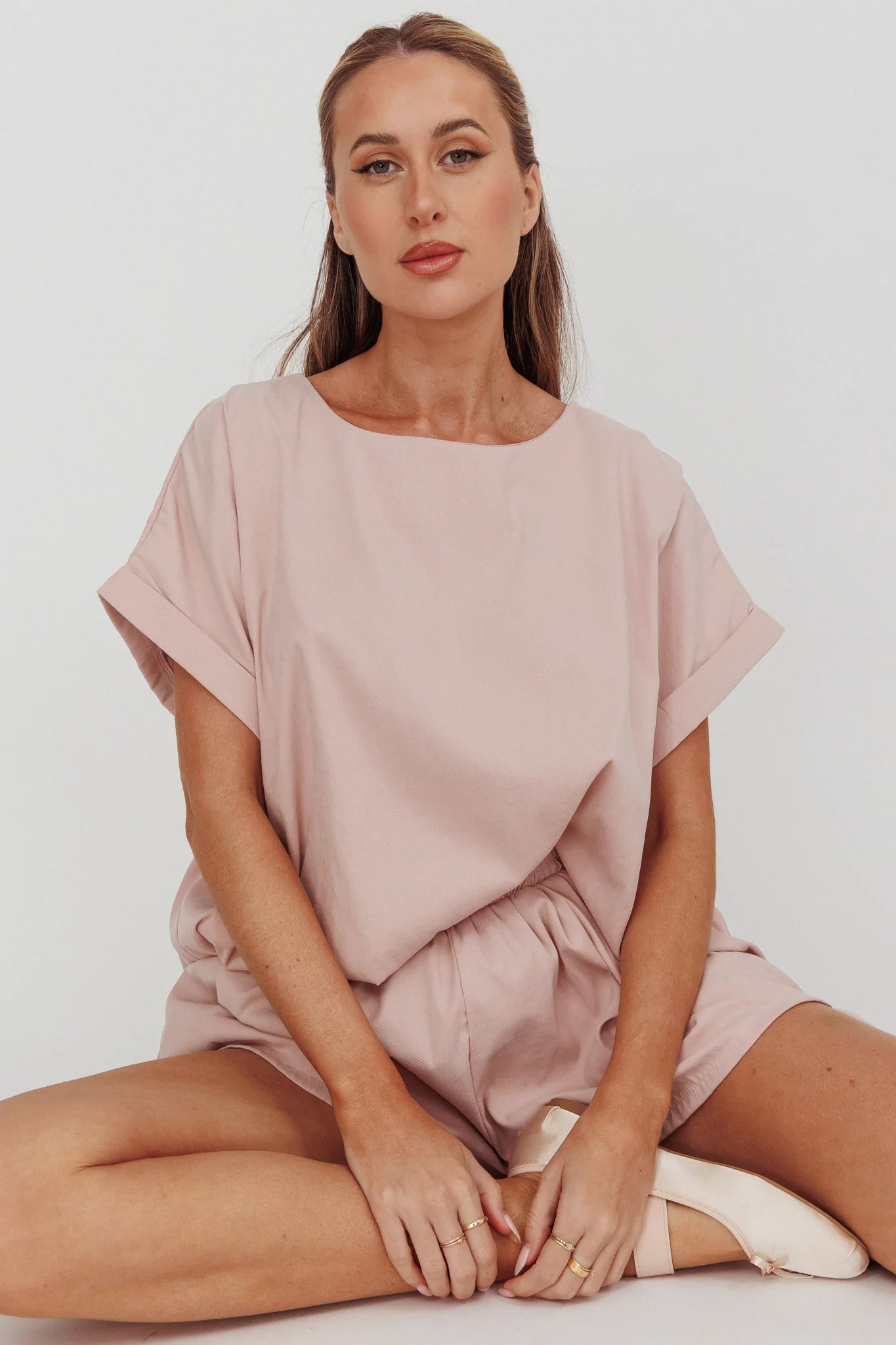 Yuna Pleat Back Boxy Tee Blush