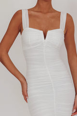 Nadia Tulle Hem Ruched Maxi Dress White