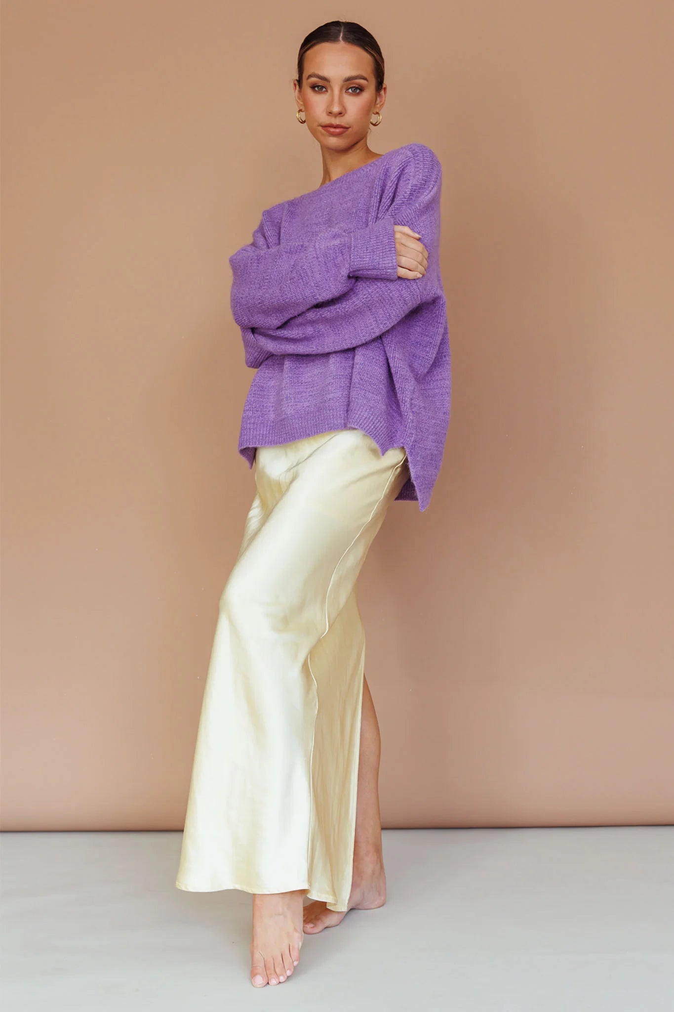 Kayce Dropped Shoulder Knit Sweater Purple