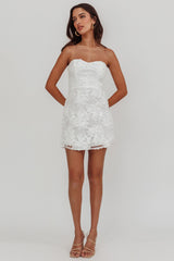 In Paris Embellished Flower Mini Dress White