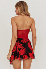Night Drive Strapless Mesh Top Red