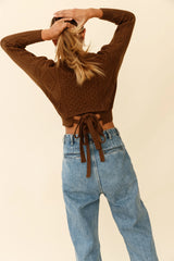 Dulce de Leche Long Sleeve Tie-Back Knit Sweater Olive