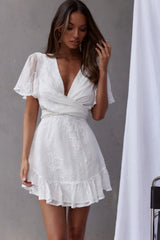 Unconditional Wrap Bust Dress Embroidered White