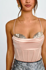 Angel Girl Sequin Satin Bodysuit Champagne