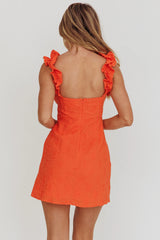 Annie Ruffle Shoulder Strap Mini Dress Orange