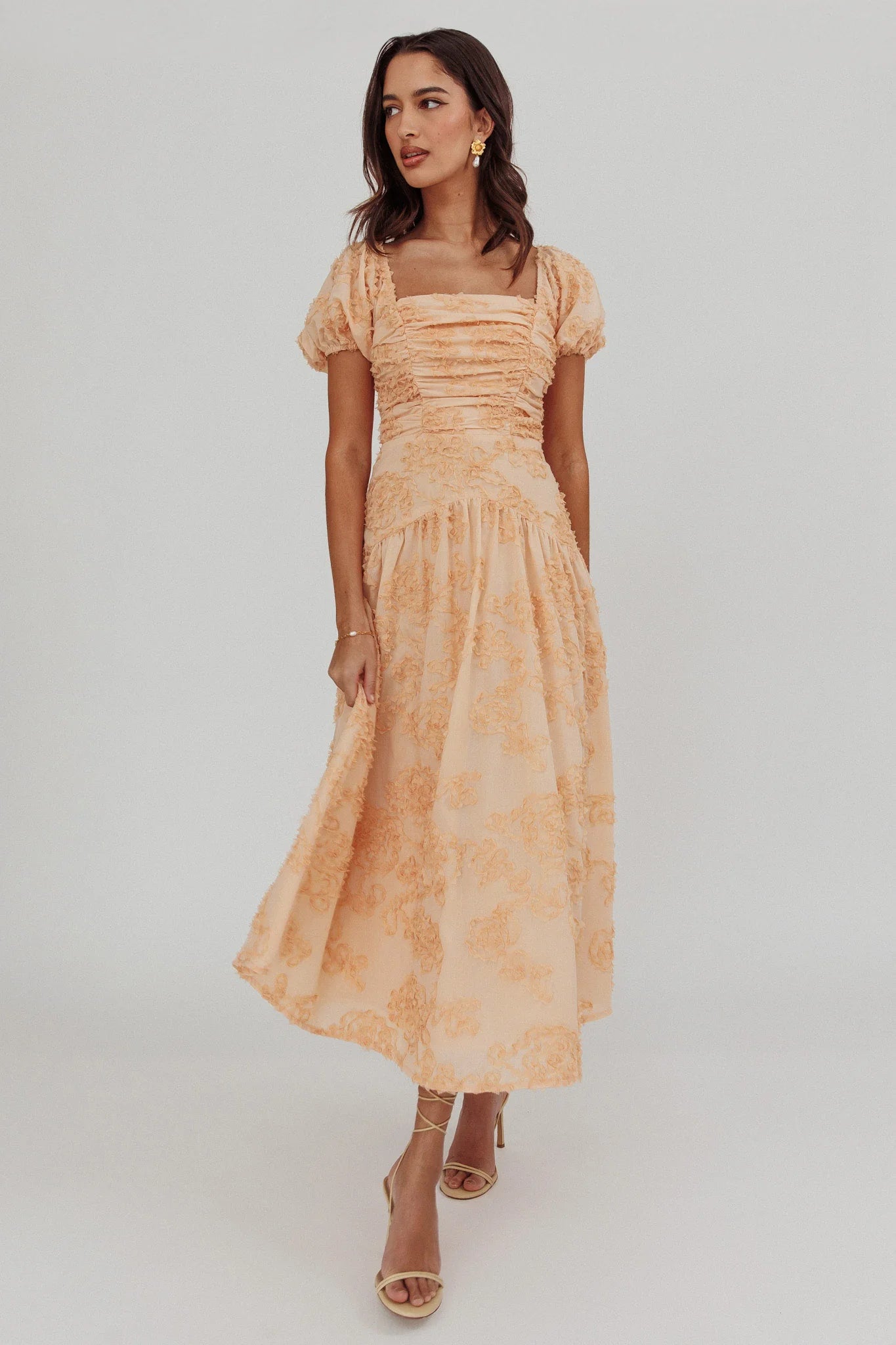 Telma Puff Sleeves Midi Dress Blush