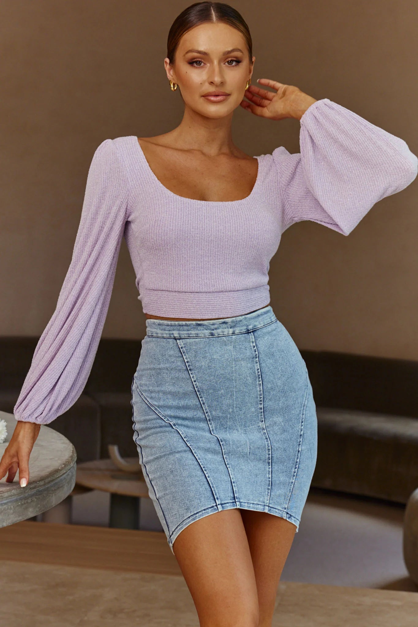 Love Like This Long Sleeve Open Back Crop Top Lilac