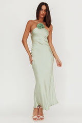 High Roller Flower Decoration Halter Dress Sage