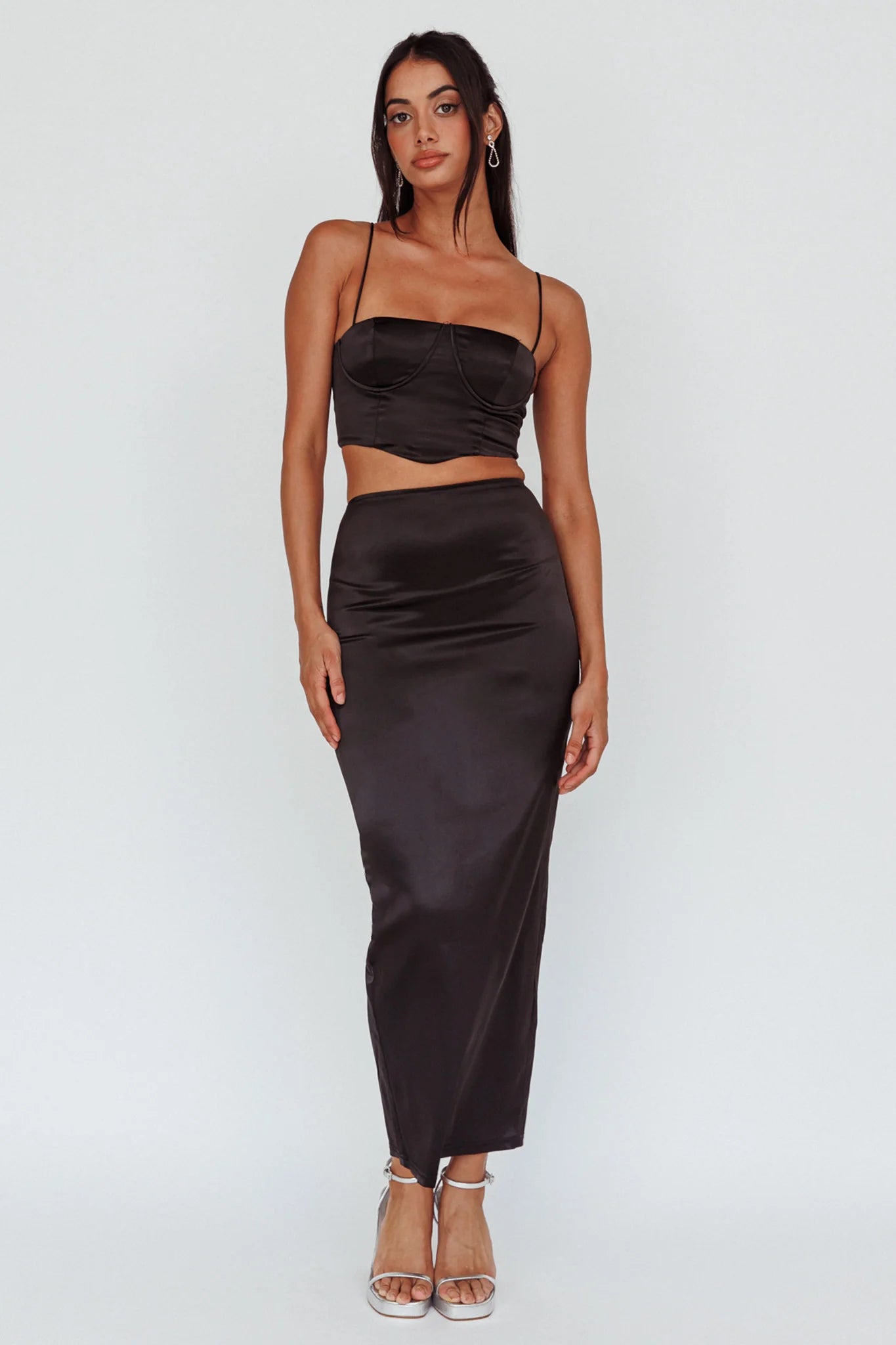 Zeina Satin Crop Top Black