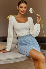 Love Like This Long  Sleeve Open Back Crop Top White