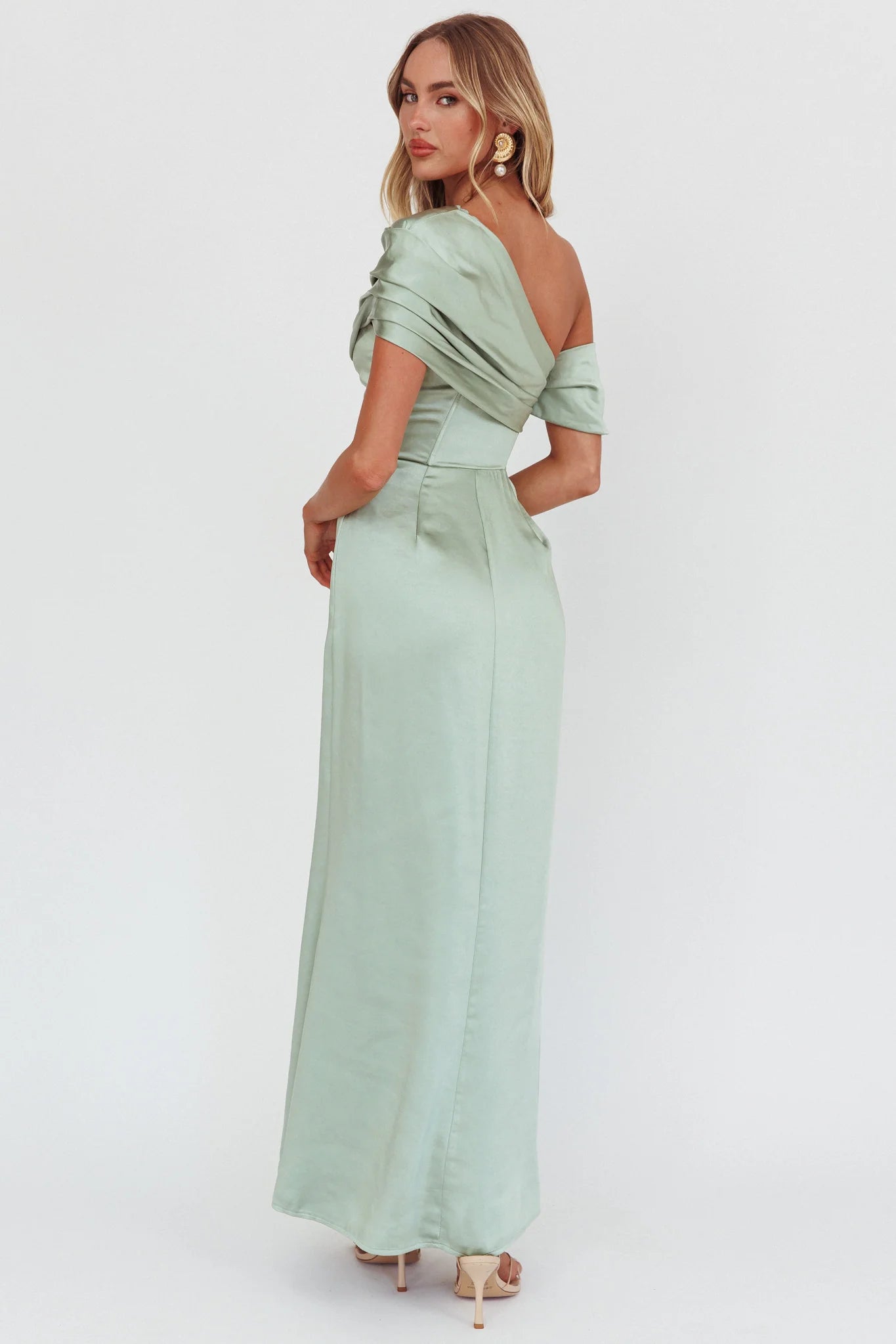 Bellissima Asymmetric Shoulder Maxi Dress Sage