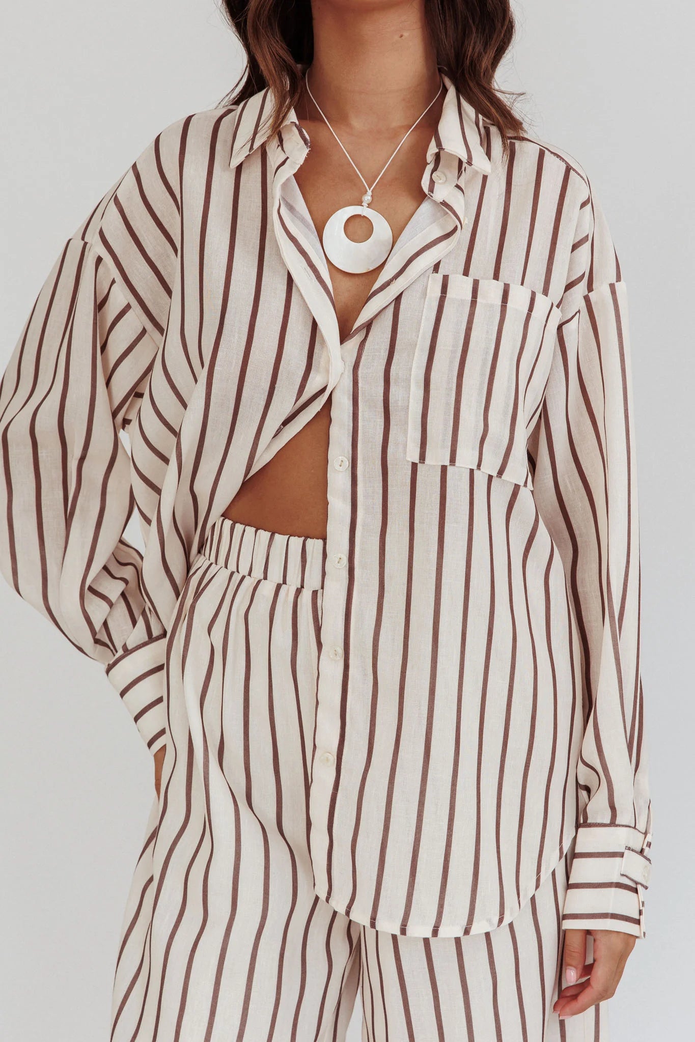 Alex Long Sleeve Shirt Stripe Latte