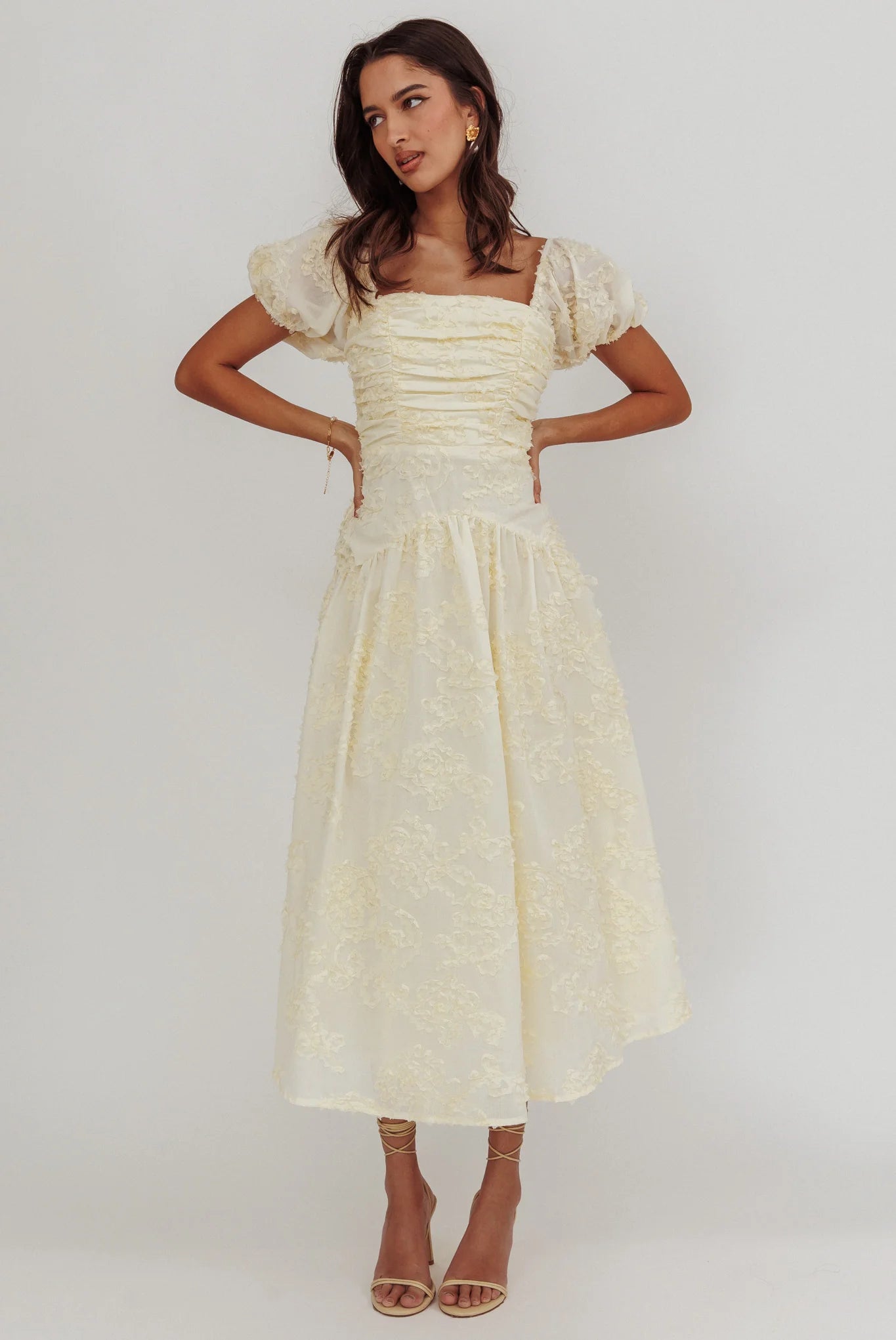 Telma Puff Sleeves Midi Dress Butter