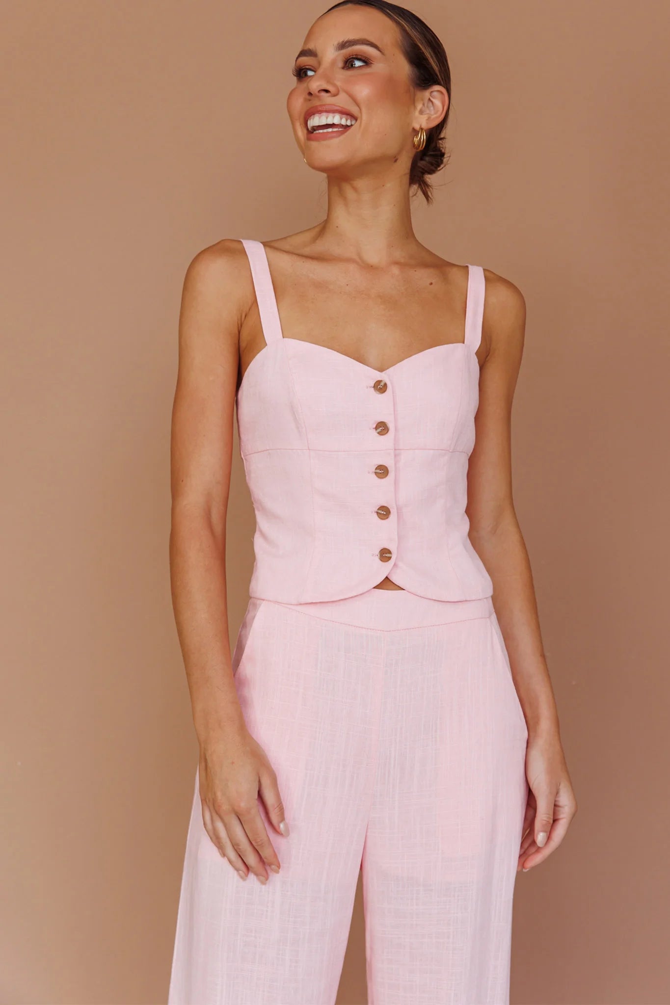 Play It Cool Button Up Top Pink