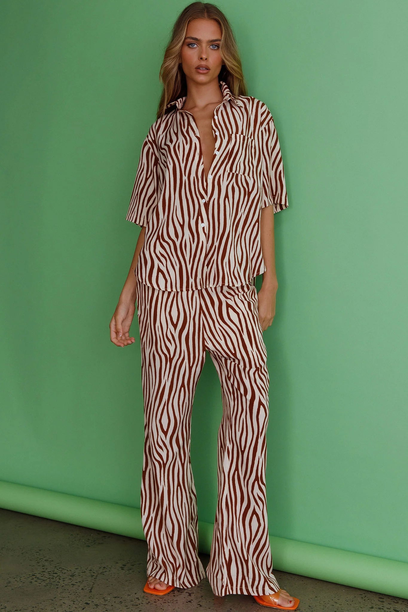 Just A Hunch Button Shirt Zebra Brown