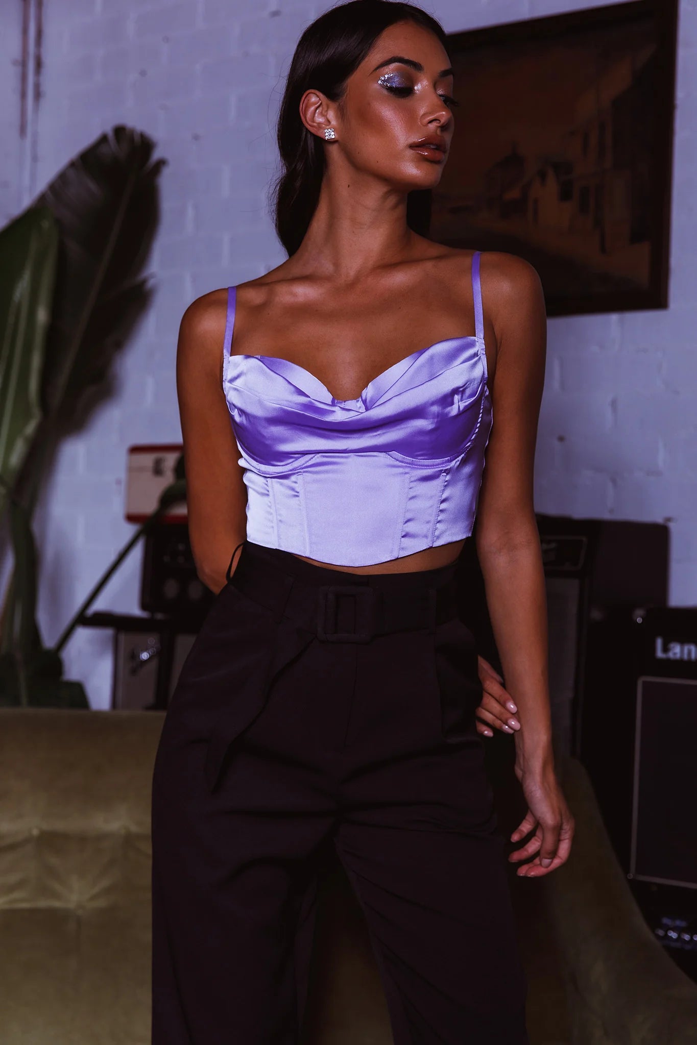 Lila Cowl Neck Corset Top Lilac