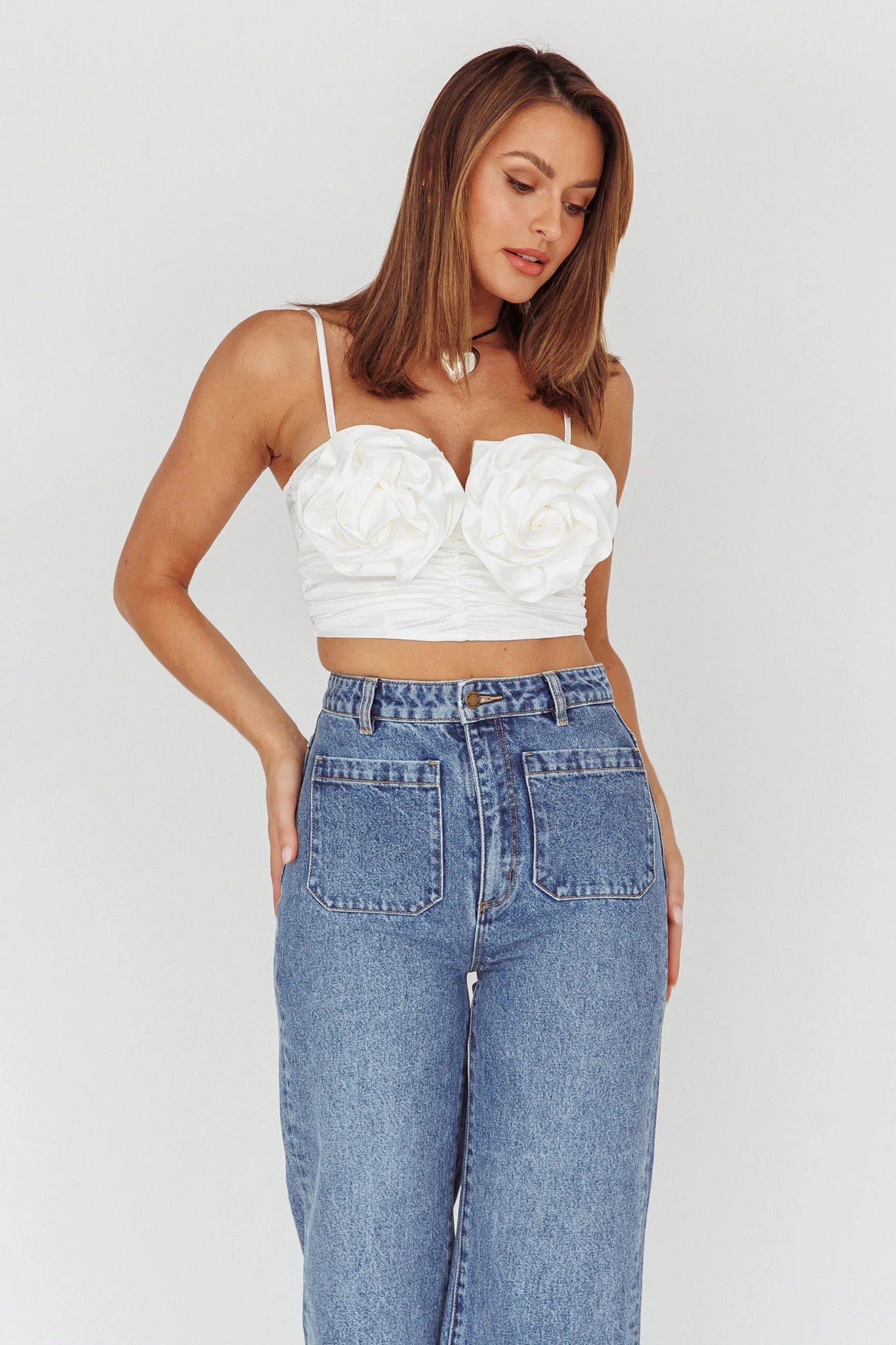 Romina Rose Bust Crop Top Ivory