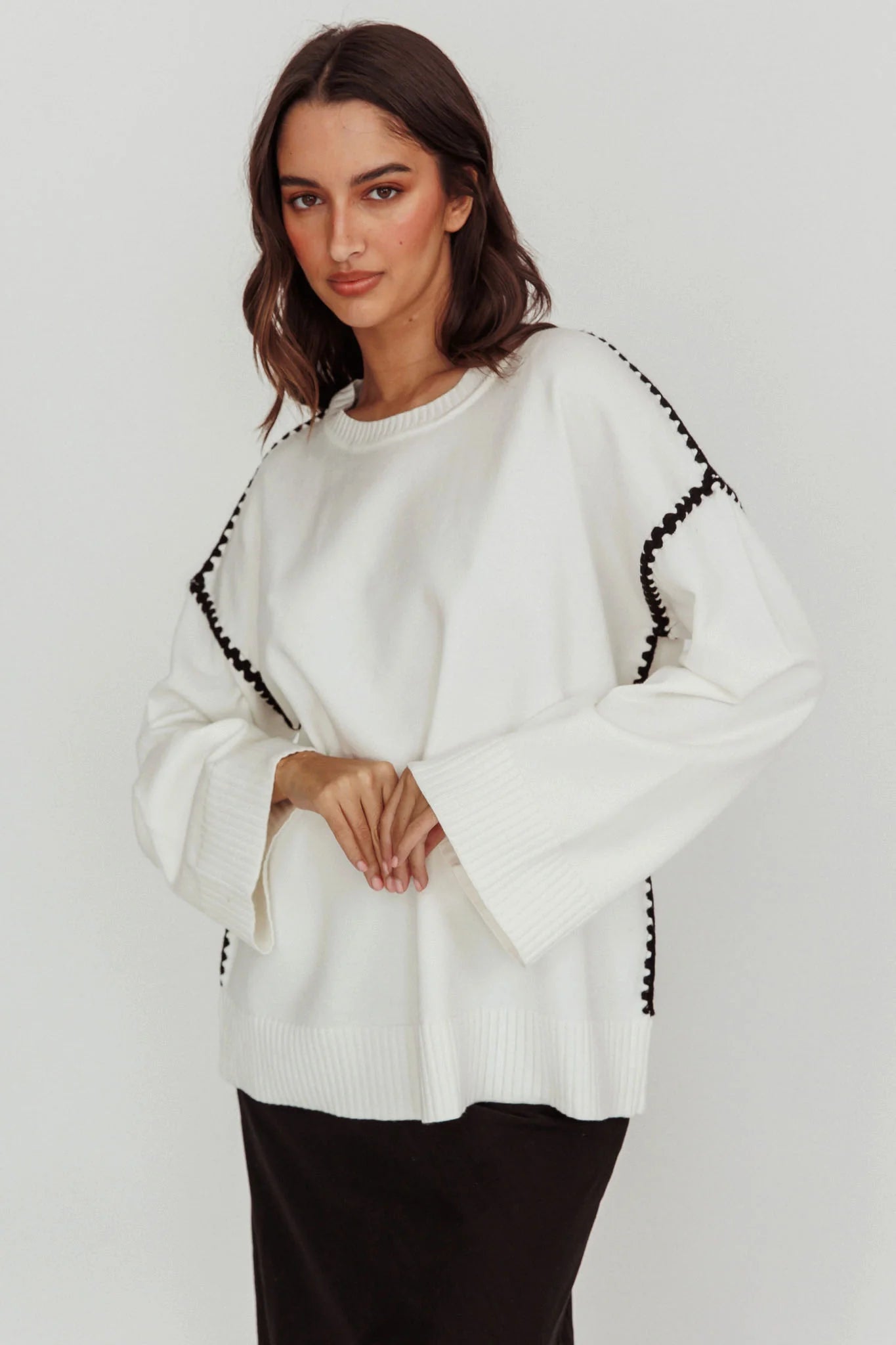 Guardian Contrast Knit Sweater Off White